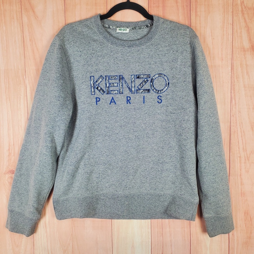 Kenzo Womens Sweater Sz Large Gray Heather Knitted Crew Neck Long Sleeve